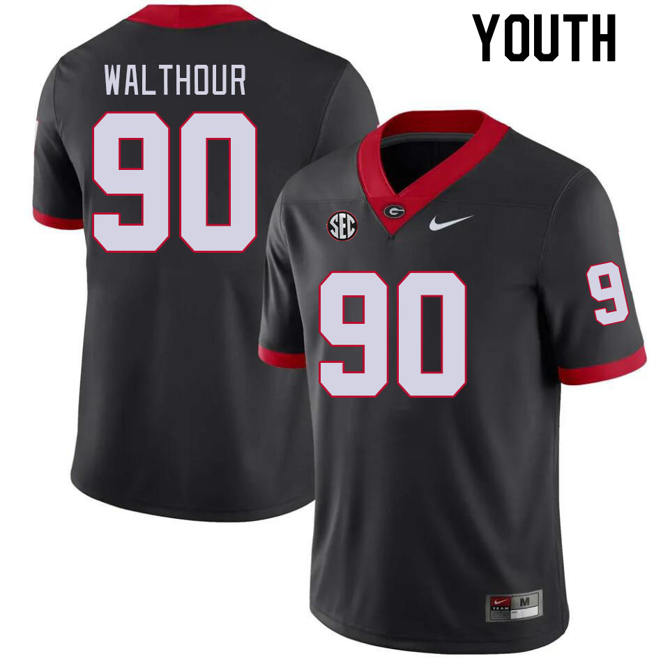 Georgia Bulldogs Youth Tramel Walthour #90 Black Stitched College UGA Football Jersey 23GS010ZP